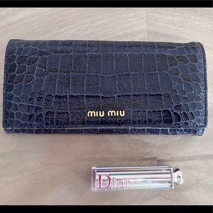 Miu Miu Navy Crocodile Leather Long Wallet